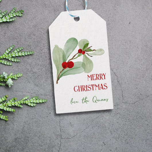Waterverf Greenery Vrolijk Kerstcadeau Label Cadeaulabel