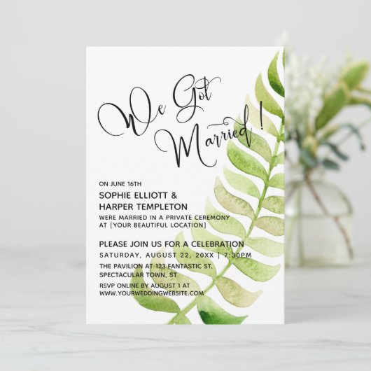 Waterverf Greenery We zijn getrouwd. Postbruiloft Kaart (Staand voorkant)