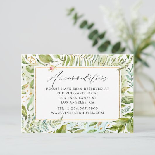 Waterverf Greenery Wedding Accommodations Informatiekaartje (Staand voorkant)
