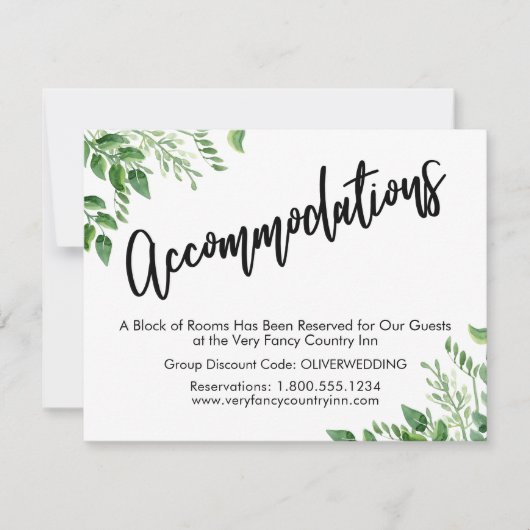 Waterverf Greenery Wedding Accommodations Save The Date (Voorkant)