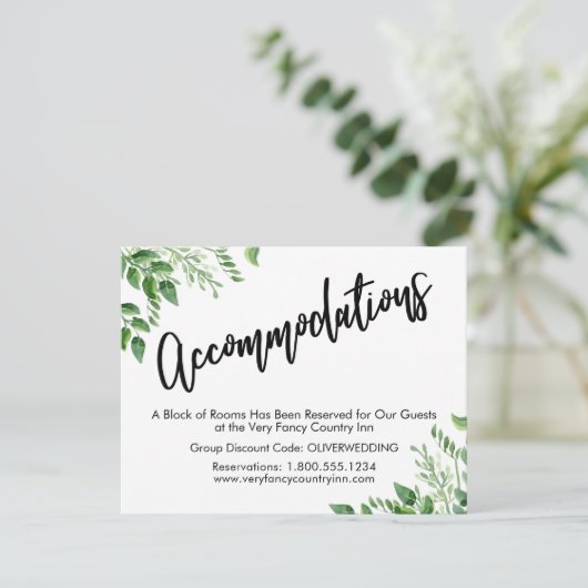 Waterverf Greenery Wedding Accommodations Save The Date (Staand voorkant)
