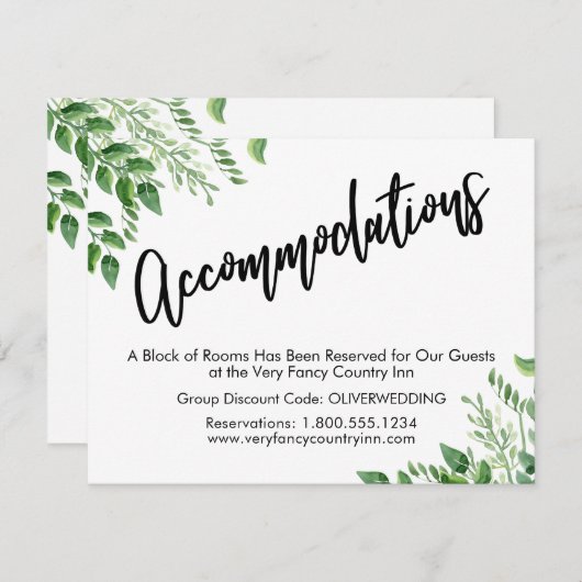 Waterverf Greenery Wedding Accommodations Save The Date (Voorkant / Achterkant)