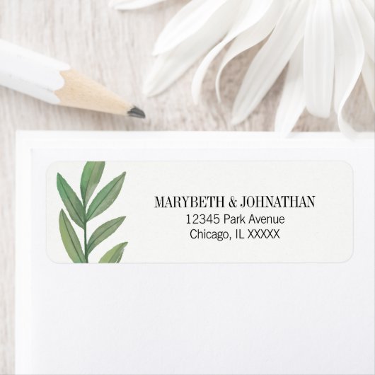 Waterverf Greenery Wedding Address Label (Insitu)