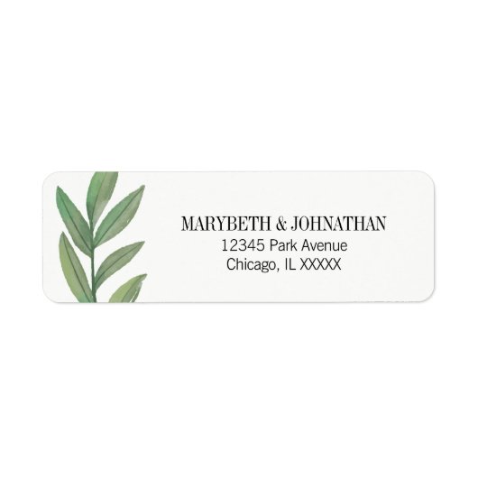 Waterverf Greenery Wedding Address Label (Voorkant)