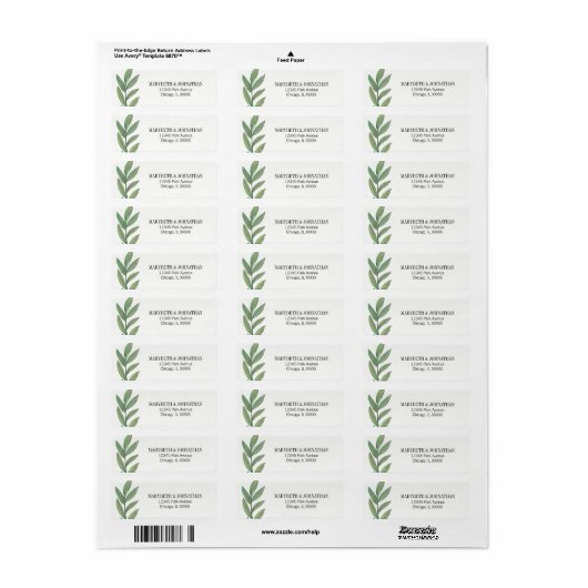 Waterverf Greenery Wedding Address Label (Full Sheet)