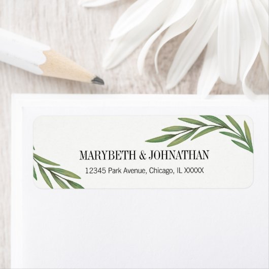 Waterverf Greenery Wedding Address Label (Insitu)