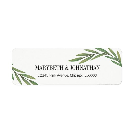 Waterverf Greenery Wedding Address Label (Voorkant)