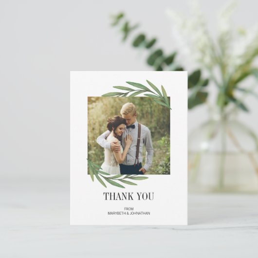 Waterverf Greenery Wedding Bedankt Briefkaart (Staand voorkant)