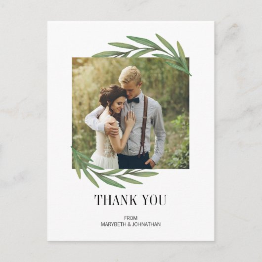 Waterverf Greenery Wedding Bedankt Briefkaart (Voorkant)