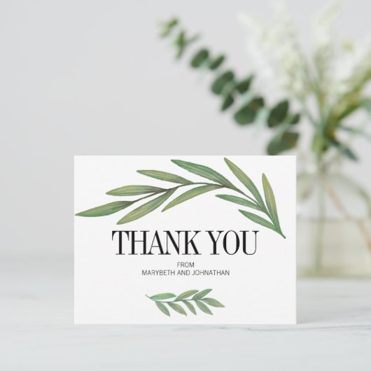 Waterverf Greenery Wedding Bedankt Briefkaart (Staand voorkant)