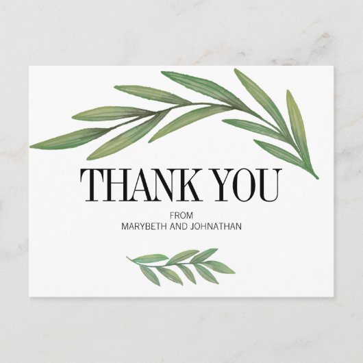 Waterverf Greenery Wedding Bedankt Briefkaart (Voorkant)