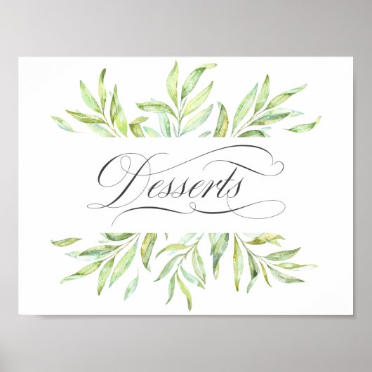 Waterverf Greenery Wedding Desert Signage Poster (Voorkant)