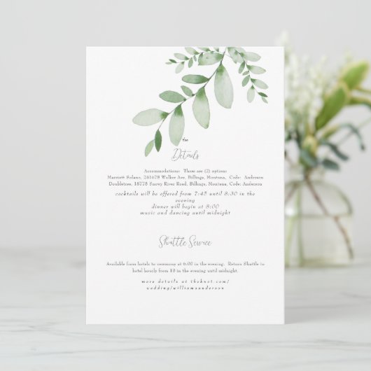 Waterverf Greenery Wedding Detail Kaart (Staand voorkant)