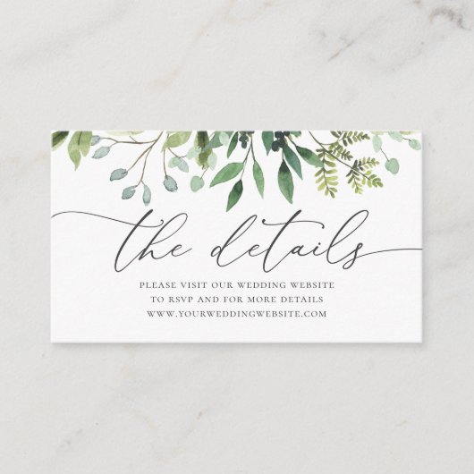 Waterverf Greenery Wedding Details Enclosure Card Informatiekaartje (Voorkant)