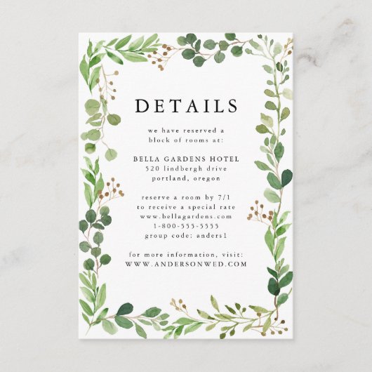 Waterverf Greenery Wedding Details Informatiekaartje (Voorkant)