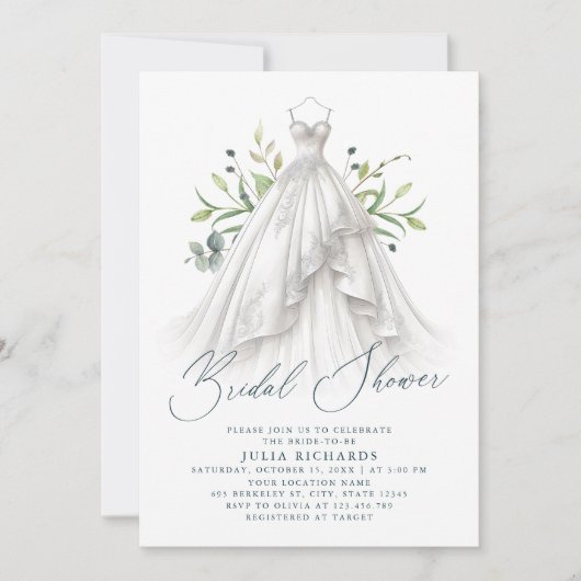 Waterverf Greenery Wedding Dress Vrijgezellenfeest Kaart (Voorkant)