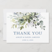 Waterverf Greenery Wedding Dusty Blue Bedankkaart (Voorkant)