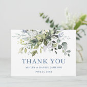 Waterverf Greenery Wedding Dusty Blue Bedankkaart (Staand voorkant)