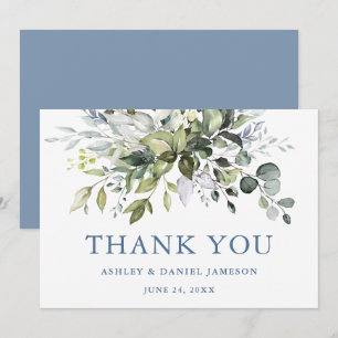 Waterverf Greenery Wedding Dusty Blue Bedankkaart