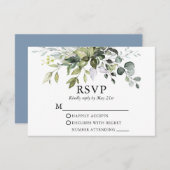 Waterverf Greenery Wedding Dusty Blue RSVP Kaartje (Voorkant / Achterkant)