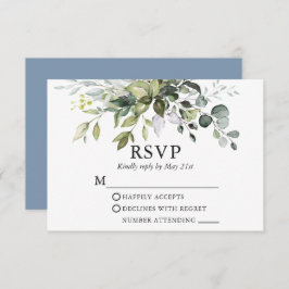 Waterverf Greenery Wedding Dusty Blue RSVP Kaartje