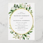 Waterverf Greenery Wedding Folie Uitnodiging (Voorkant)