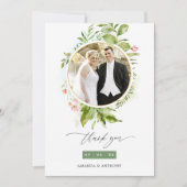 Waterverf Greenery Wedding Foto Bedankkaart (Voorkant)