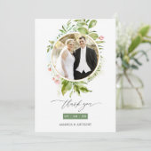 Waterverf Greenery Wedding Foto Bedankkaart (Staand voorkant)