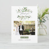 Waterverf Greenery Wedding Foto Bedankkaart (Staand voorkant)