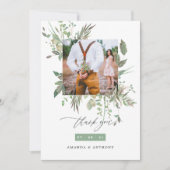 Waterverf Greenery Wedding Foto Bedankkaart (Voorkant)