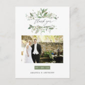 Waterverf Greenery Wedding Foto Dank je Briefkaart (Voorkant)