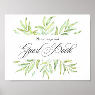 Waterverf Greenery Wedding Guest Book Signage Poster