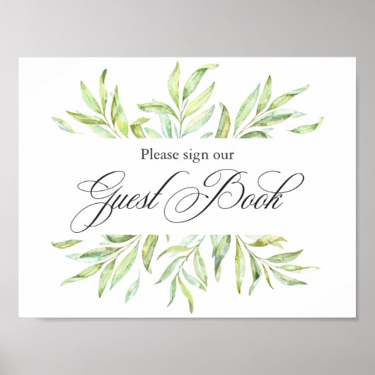Waterverf Greenery Wedding Guest Book Signage Poster (Voorkant)