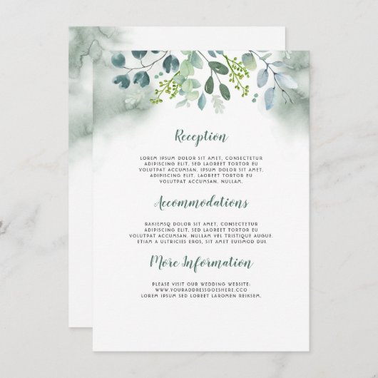 Waterverf Greenery Wedding Informatie Gast Informatiekaartje (Voorkant / Achterkant)