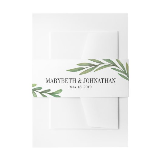 Waterverf Greenery Wedding Invitation Belly Band Uitnodigingen Wikkel (Voorkant Voorbeeld)