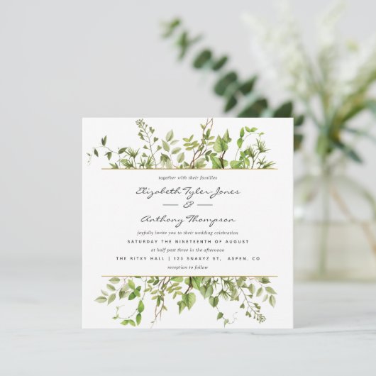 Waterverf Greenery Wedding Invitation Kaart (Staand voorkant)