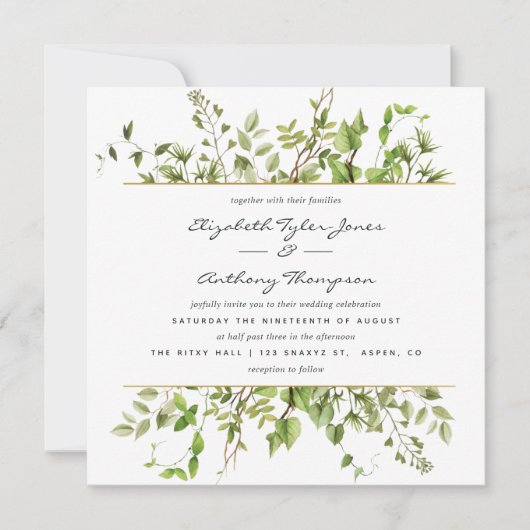 Waterverf Greenery Wedding Invitation Kaart (Voorkant)