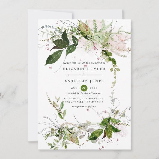 Waterverf Greenery Wedding Kaart (Voorkant)