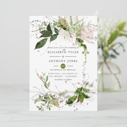 Waterverf Greenery Wedding Kaart (Staand voorkant)