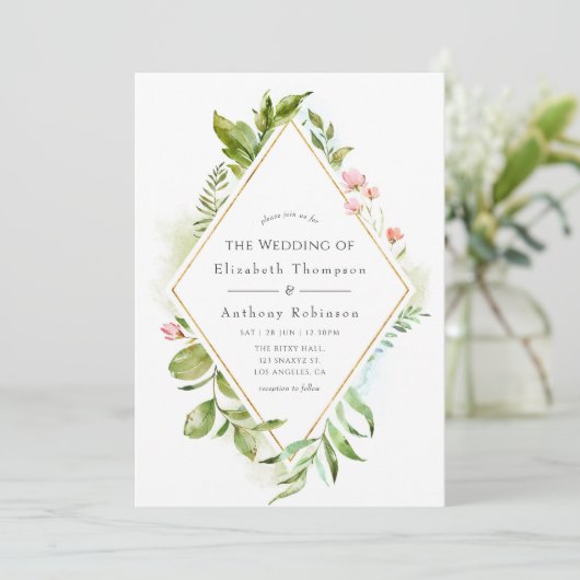 Waterverf Greenery Wedding Kaart (Staand voorkant)