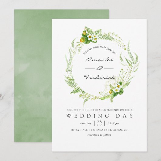 Waterverf Greenery Wedding Kaart (Voorkant / Achterkant)