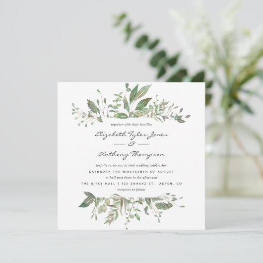 Waterverf Greenery Wedding Kaart (Staand voorkant)
