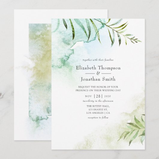 Waterverf Greenery Wedding Kaart (Voorkant / Achterkant)