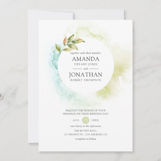 Waterverf Greenery Wedding Kaart (Voorkant)