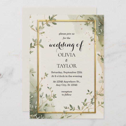 Waterverf Greenery Wedding Kaart (Voorkant / Achterkant)