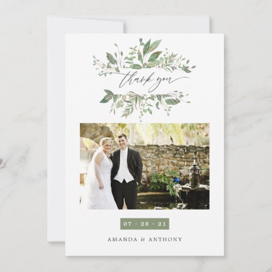 Waterverf Greenery Wedding Photo Collage Bedankkaart (Voorkant)