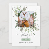 Waterverf Greenery Wedding Photo Collage Bedankkaart (Voorkant / Achterkant)