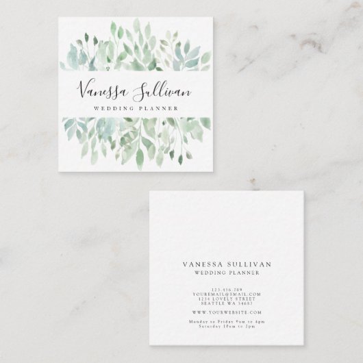 Waterverf Greenery Wedding Planner Visitekaartjes (Voorkant / Achterkant)