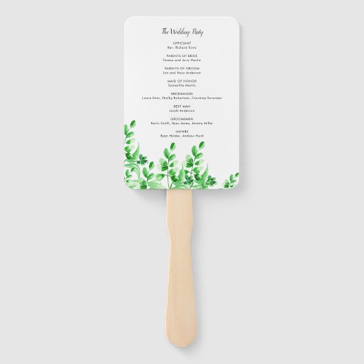 Waterverf Greenery Wedding Programme Handwaaier (Achterkant)