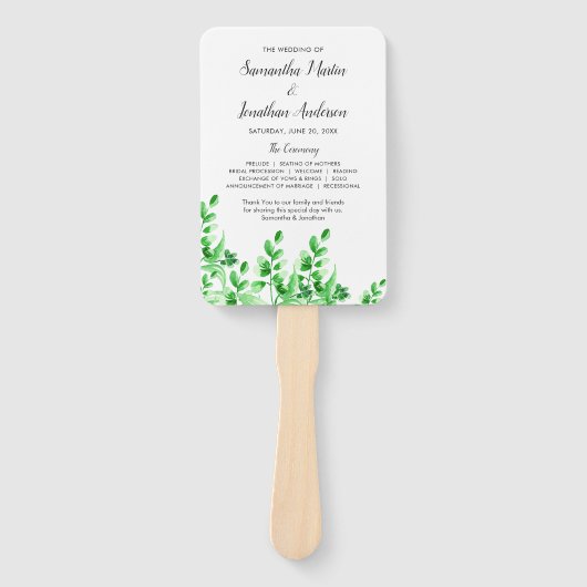 Waterverf Greenery Wedding Programme Handwaaier (Voorkant)